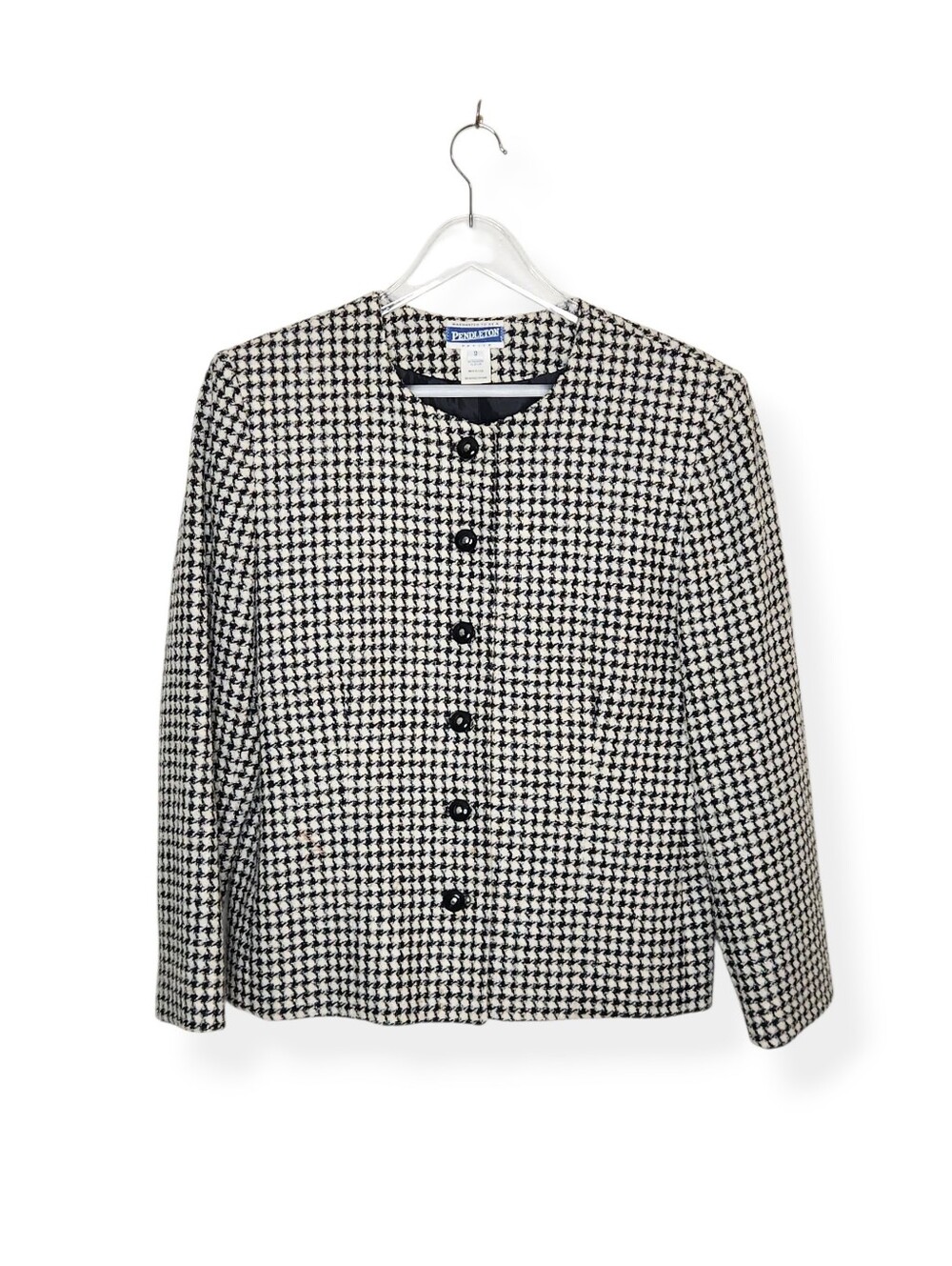 Vintage Pendleton Women's Black Cream Houndstooth Jacket Blazer Size 12 Petite